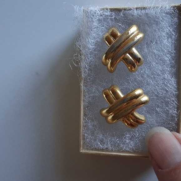 Monet Gold Tone Criss Cross Post Earrings - Picture 2 of 4